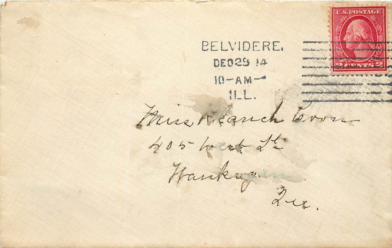 Lettre Cover Etats-Unis 2c Belevedere 1914