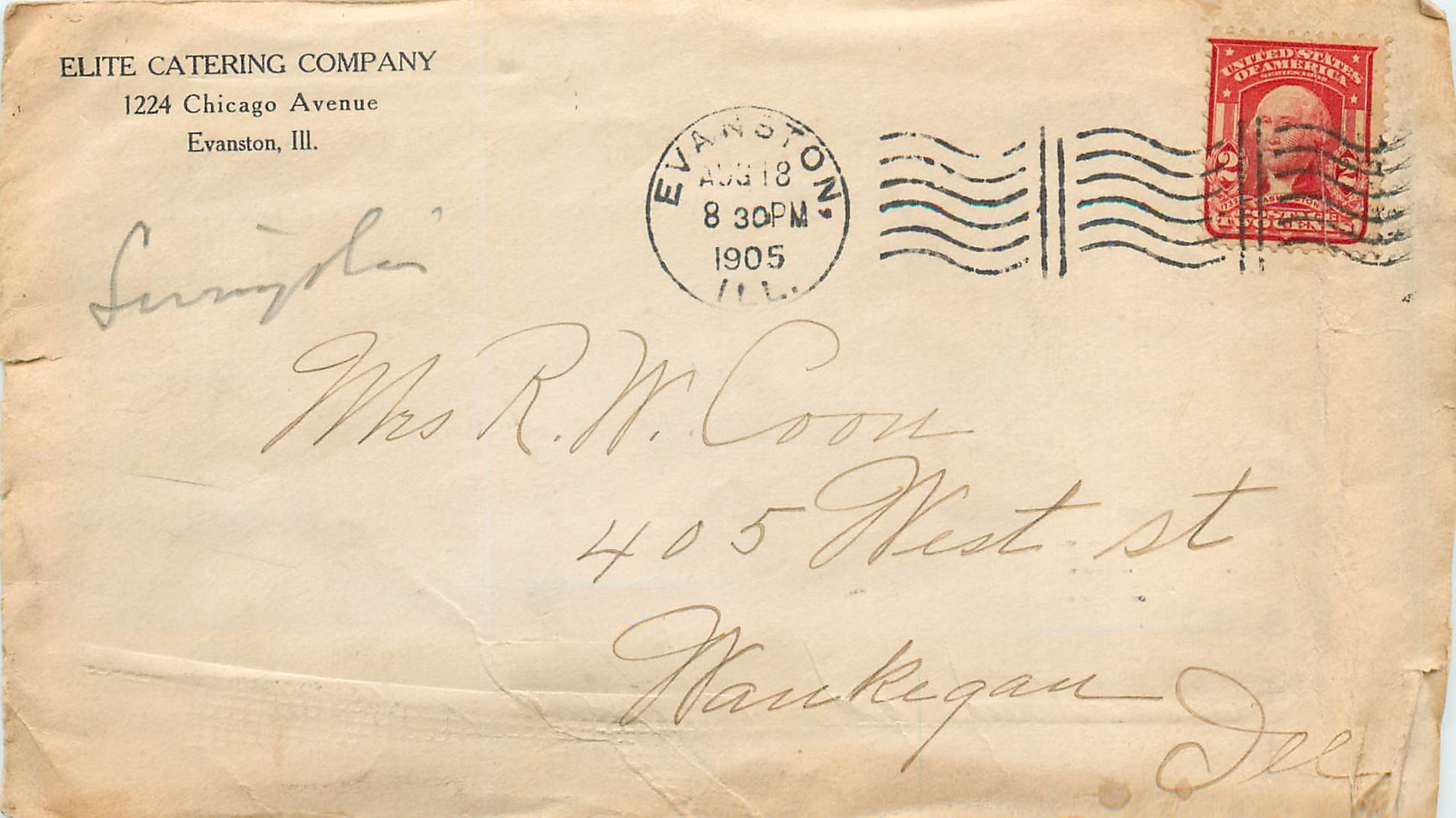 Lettre Cover Etats-Unis 2c o Evanston cover Elite Catering Company