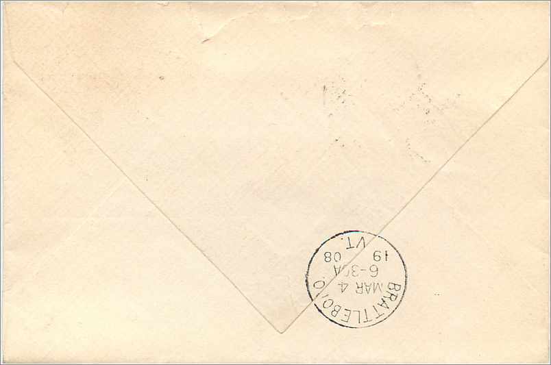 Lettre Cover Etats-Unis 2c Burlington cover 1908 — Rückseite