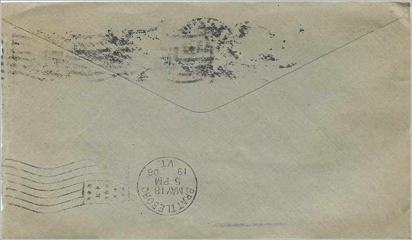 Lettre Cover Etats-Unis 2c Burlington cover 1908 — Rückseite