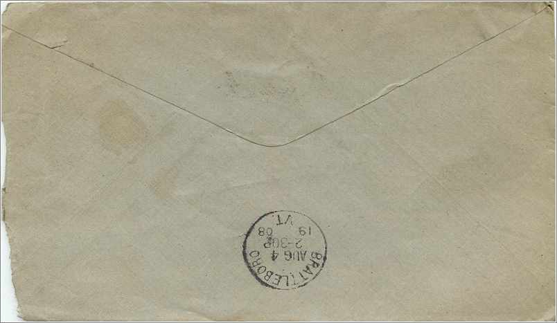 Lettre Cover Etats-Unis 2c Burlington cover 1908 — Rückseite