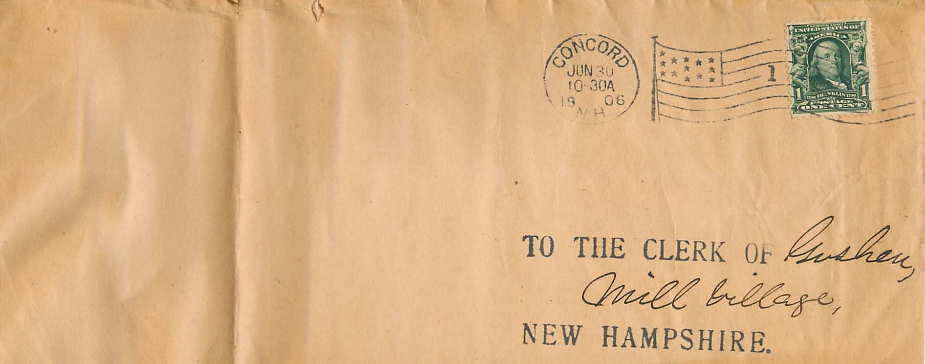 Lettre Cover Etats-Unis 2c Concord cover 1906