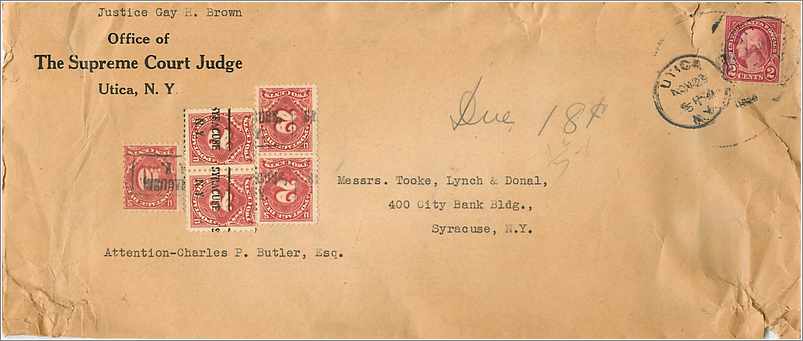 Lettre Cover Etats-Unis 2c with 5 postage due stamps to Syracuse