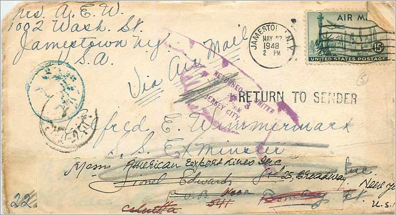 Lettre Cover Etats-Unis Jamestown to India 1948