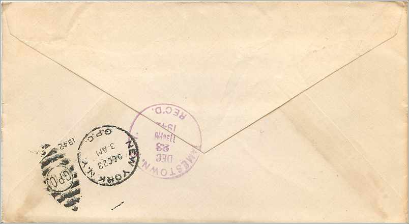 Lettre Cover Etats-Unis New York Special delivery Moto to NY 1942 — Rückseite