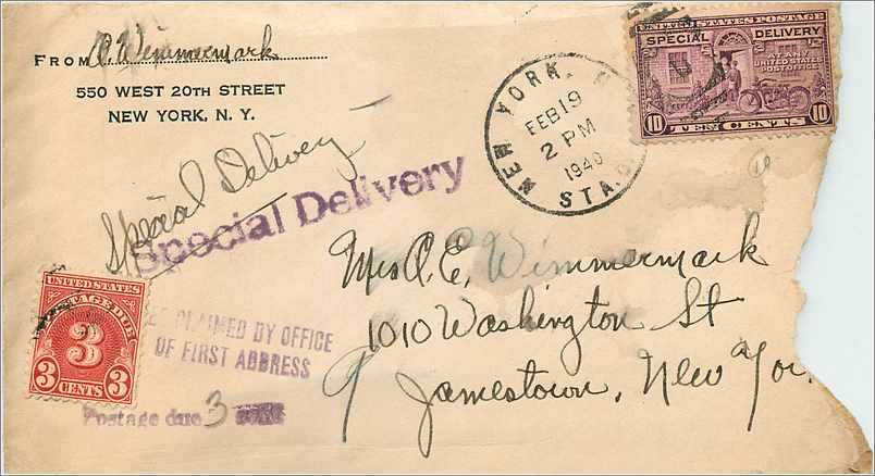 Lettre Cover Etats-Unis New York Special delivery Moto to NY 1940