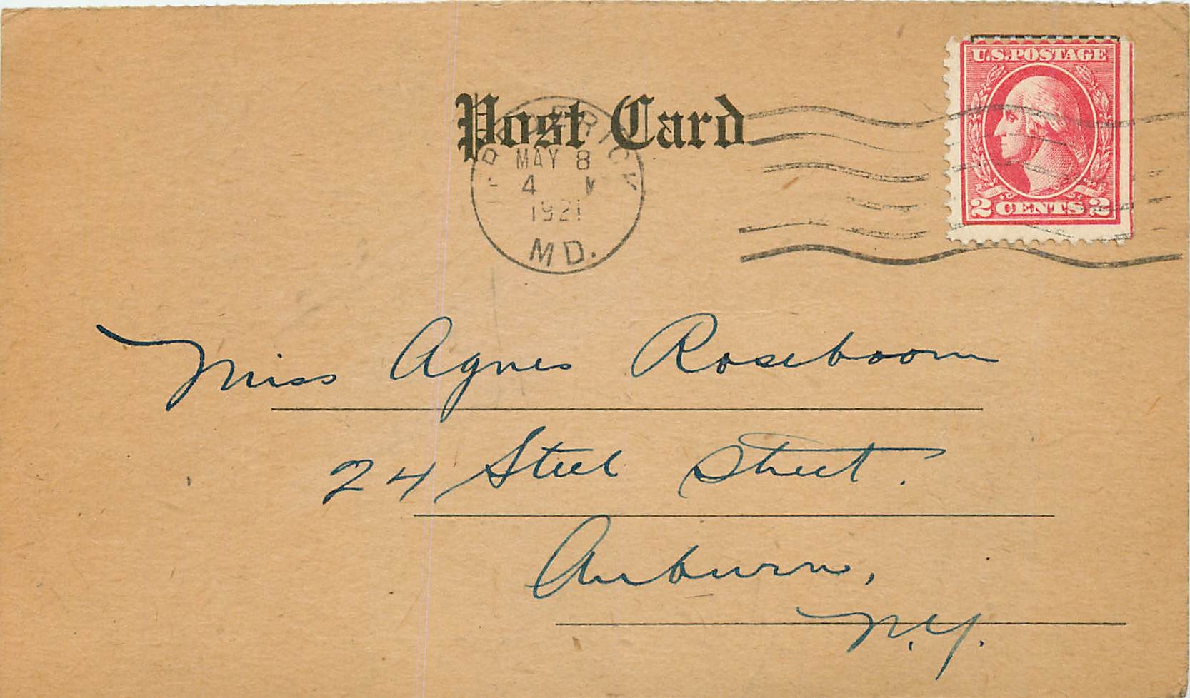 Lettre Cover Etats-Unis 2c 1921 card to Auburn