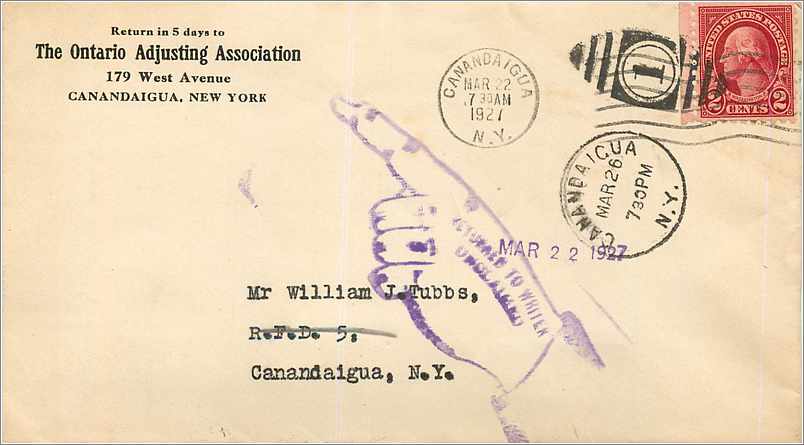 Lettre Cover Etats-Unis 2c Canandaigua Ontario Adjusting Association 1927 cover