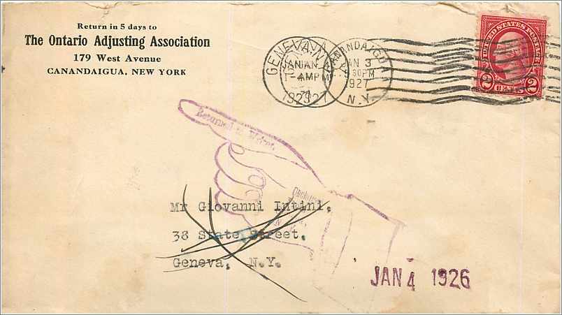 Lettre Cover Etats-Unis 2c Canandaigua Ontario Adjusting Association 1925 cover