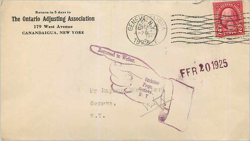 Lettre Cover Etats-Unis 2c Canandaigua Ontario Adjusting Association 1926 cover