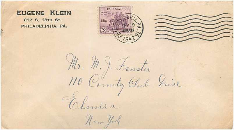 Lettre Cover Etats-Unis 3c NRA 1942 cover Philadelphia to New York