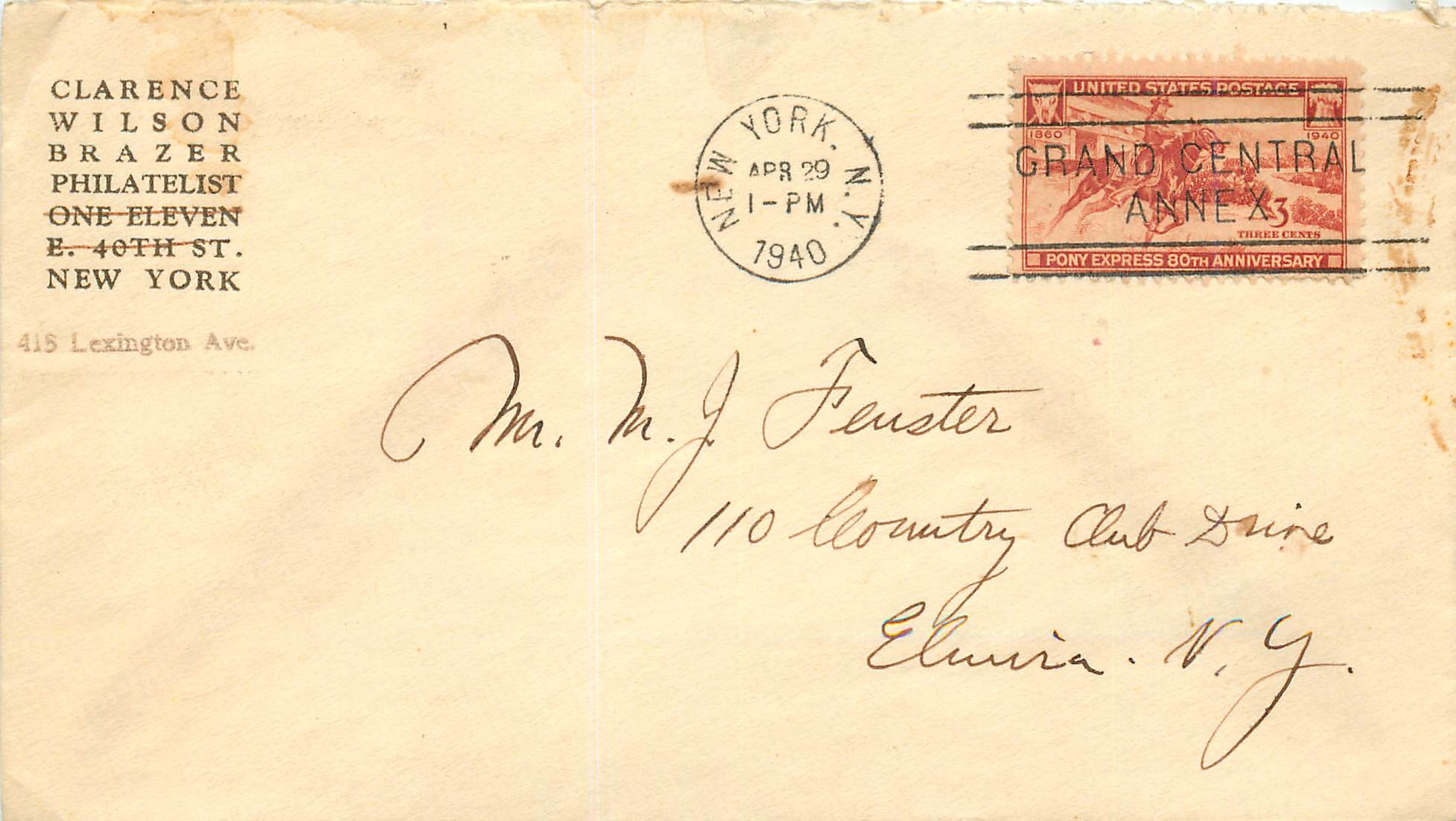 Lettre Cover Etats-Unis Pony Express 1940 New York cover
