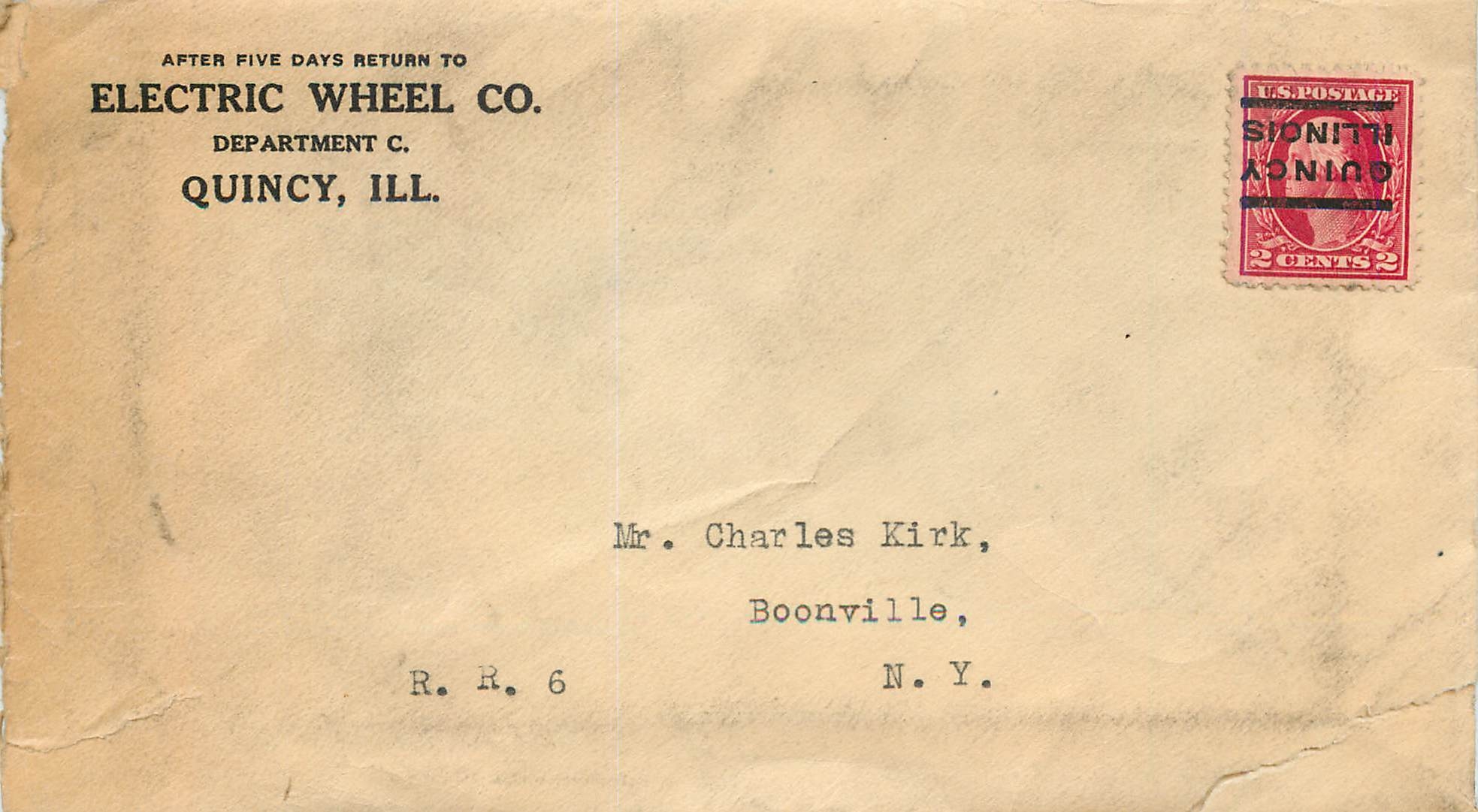 Lettre Cover Etats-Unis 2c Quincy Ill Electric Wheel Co