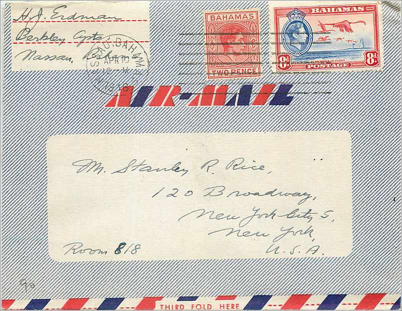 Lettre Cover Aerogram Bahamas 1946 for NY