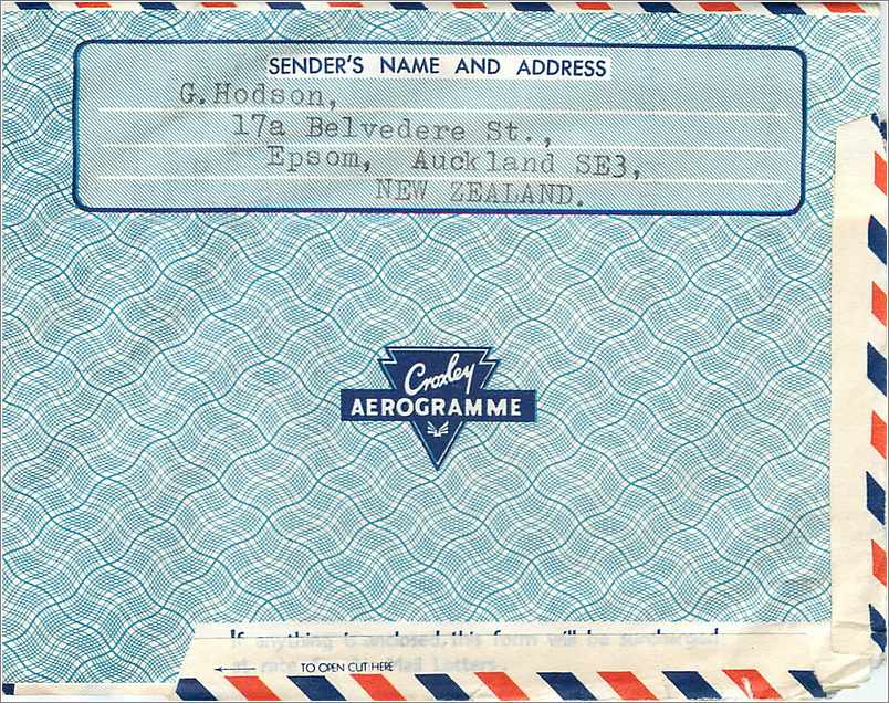 Lettre Cover Aerogram New Zealand for Rockford — Verso