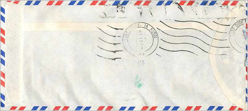Lettre Cover for University of Iowa  Malaysia  — Rückseite