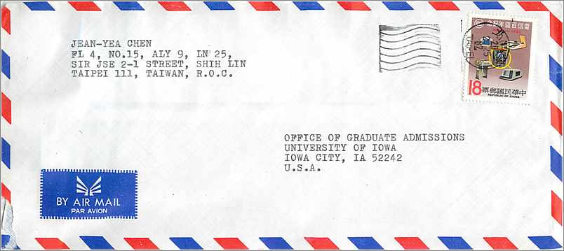 Lettre Cover for University of Iowa  Chine