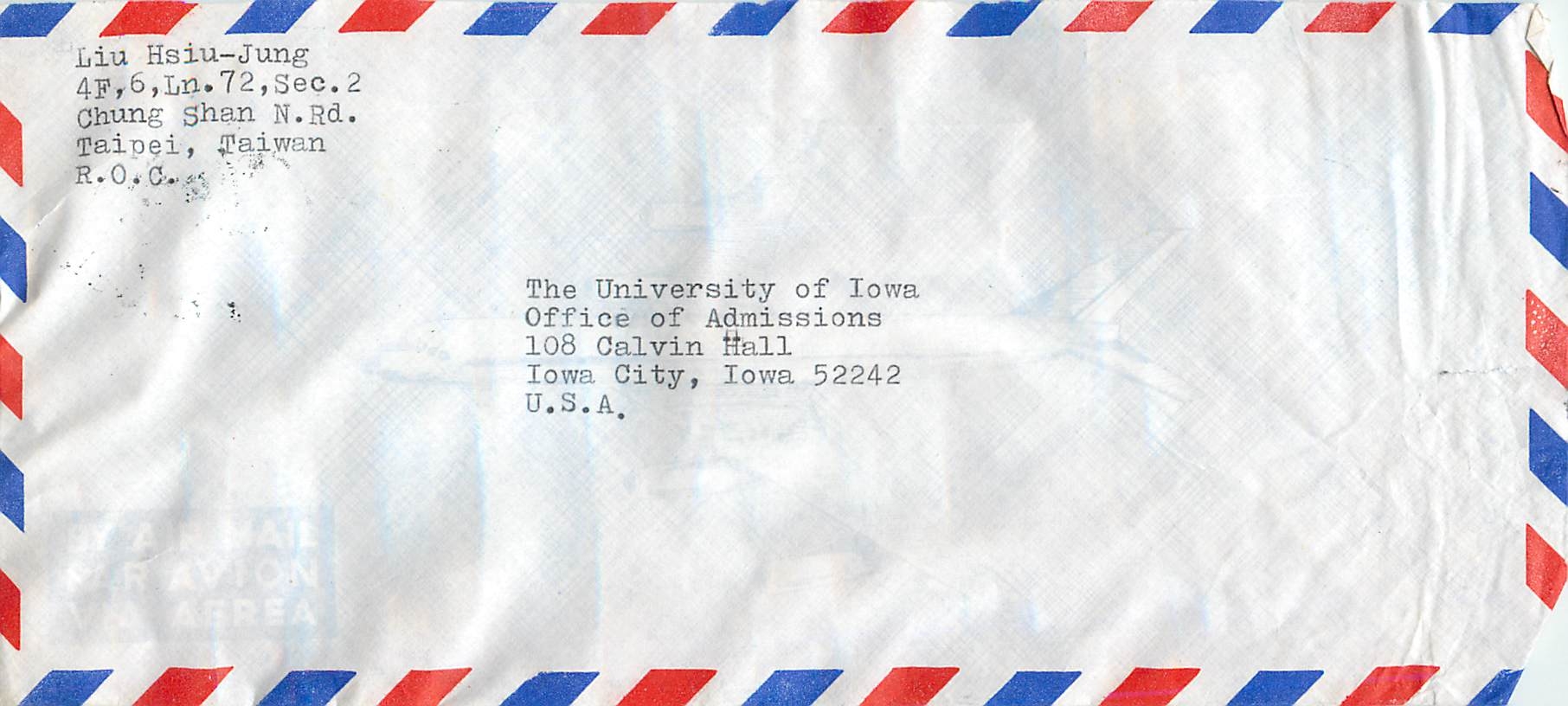 Lettre Cover for University of Iowa  Chine