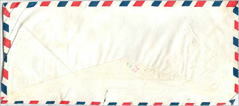 Carte postale aérienne — Lettre envoyée de Khagapur (Inde) à l'Université d'Iowa (États-Unis) — éditeur : Air Mail — Back