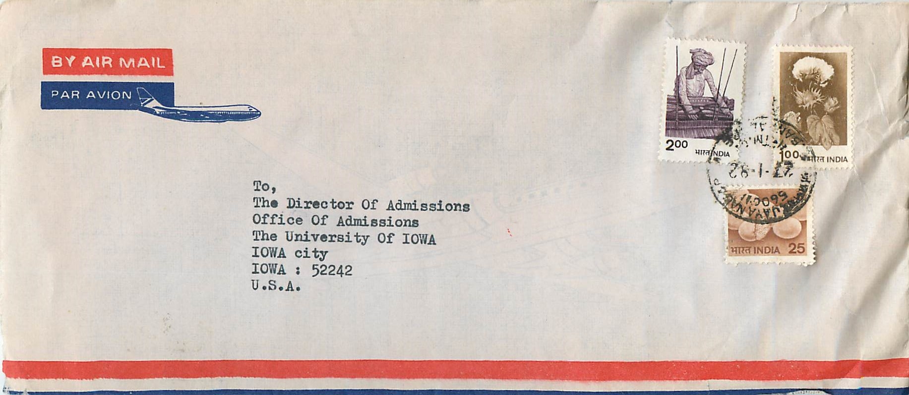Carte postale aérienne — Université de l'Iowa — Éditeur : BENUR AERATI