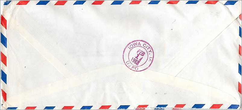Lettre Cover Chine China University Iowa City Taipei — Rückseite