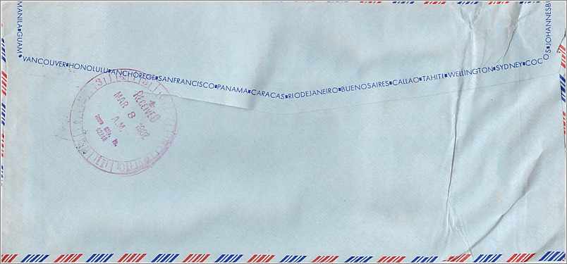 Lettre Cover Chine China University Iowa City Taipei — Verso