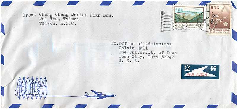 Lettre Cover Chine China University Iowa City Taipei
