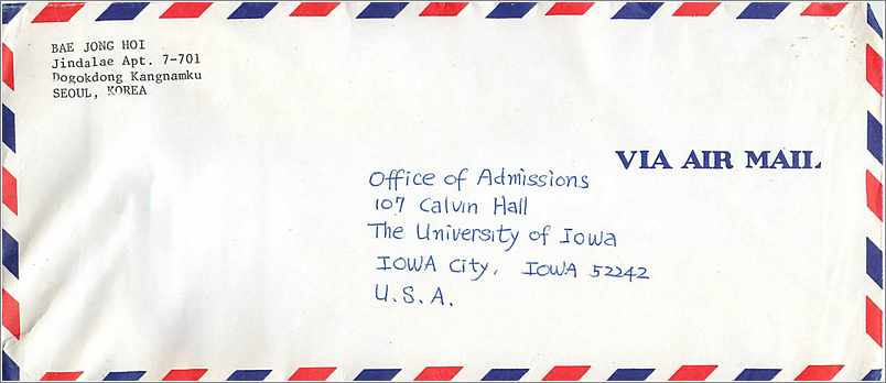Lettre Cover Coree Korea University Iowa City 