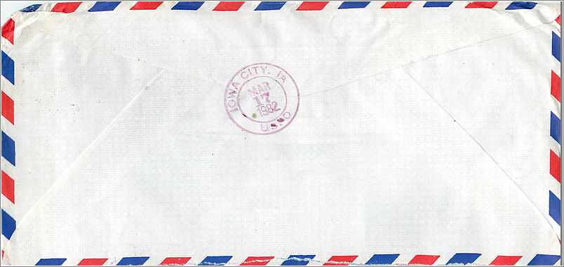 Lettre Cover Chine China University Iowa City Taipei — Verso