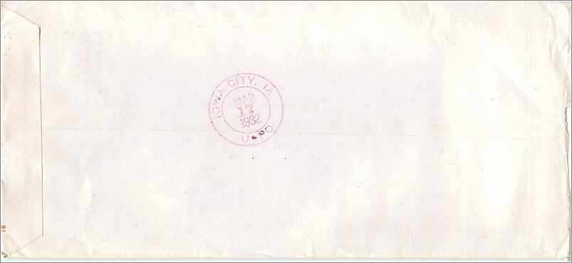 Lettre Cover Chine China University Iowa City Tunghai Taichung — Rückseite