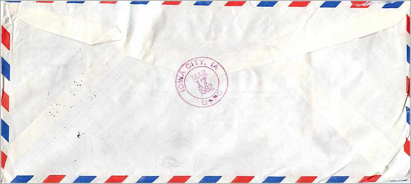 Lettre Cover Chine China University Iowa City Taipei — Rückseite