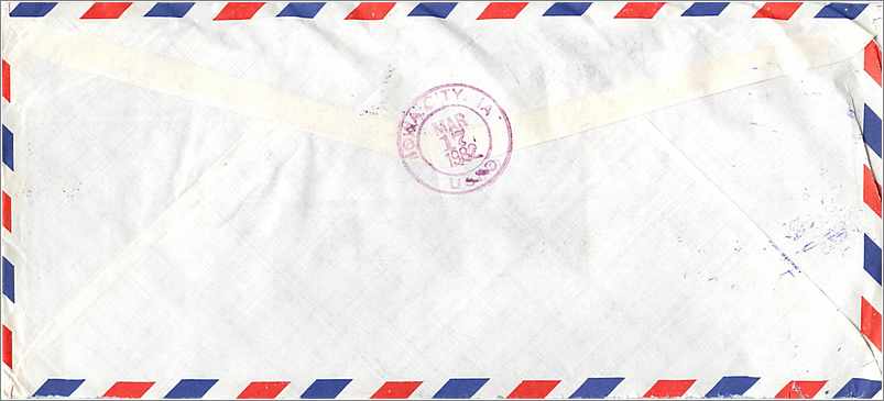 Lettre Cover Chine China University Iowa City Taipei Chengchi — Rückseite