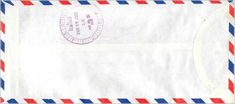 Lettre Cover Chine China University Iowa City Taipei — Verso