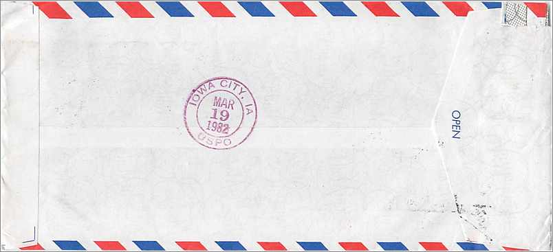 Lettre Cover Chine China University Iowa City Taipei Cheng Kung — Rückseite