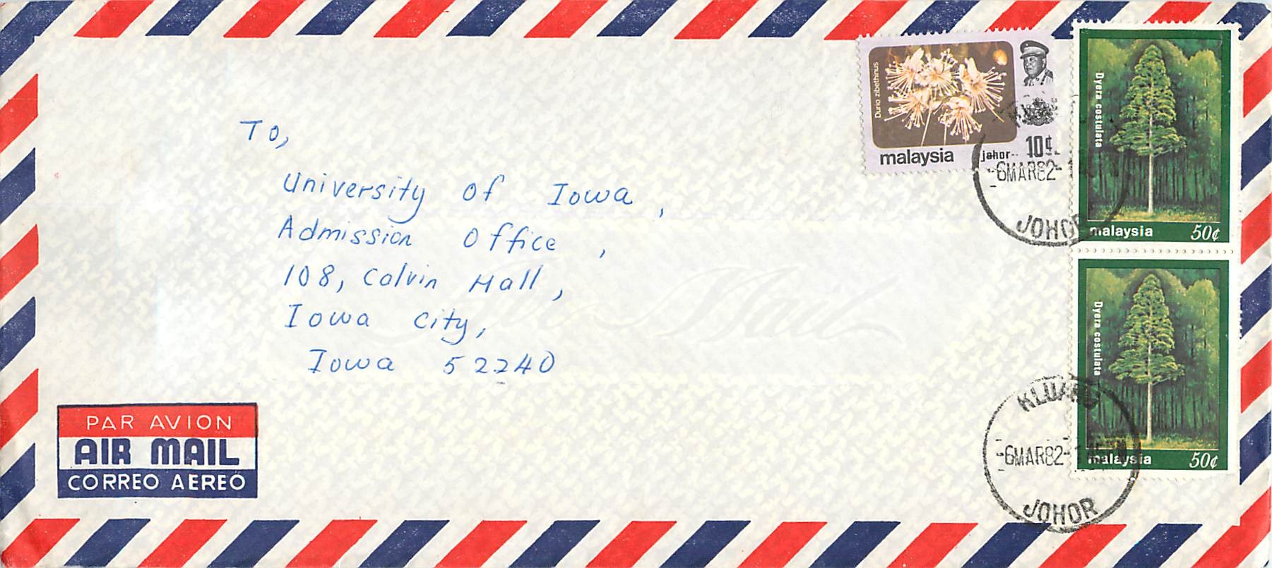 Lettre Cover Coree Malaysia University Iowa City 