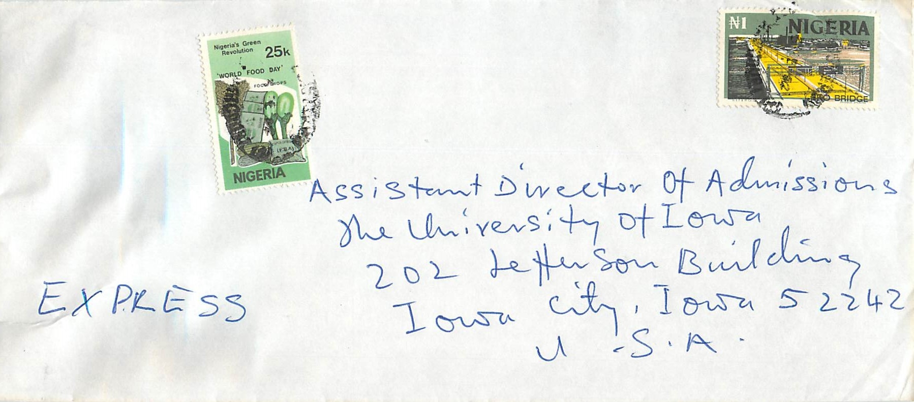 Lettre Cover Coree Nigeria University Iowa City  