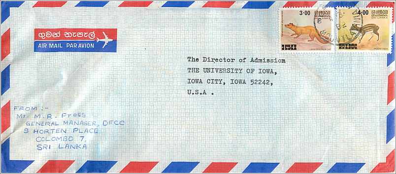 Lettre Cover Coree Sri Lanka University Iowa City  Renard Antilope