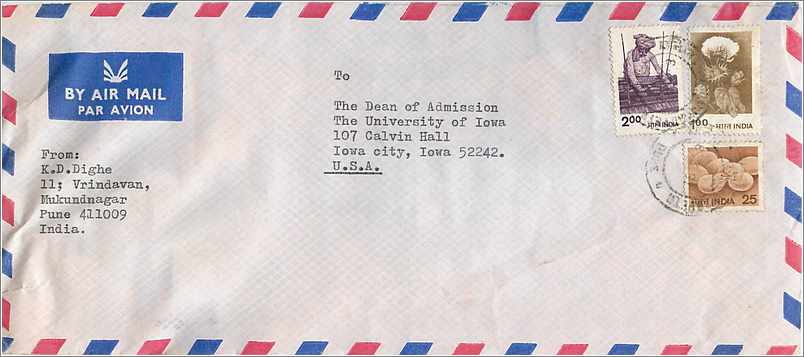 Lettre Cover Inde India University Iowa City 