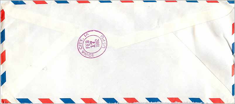 Lettre Cover Coree University Iowa City  — Rückseite