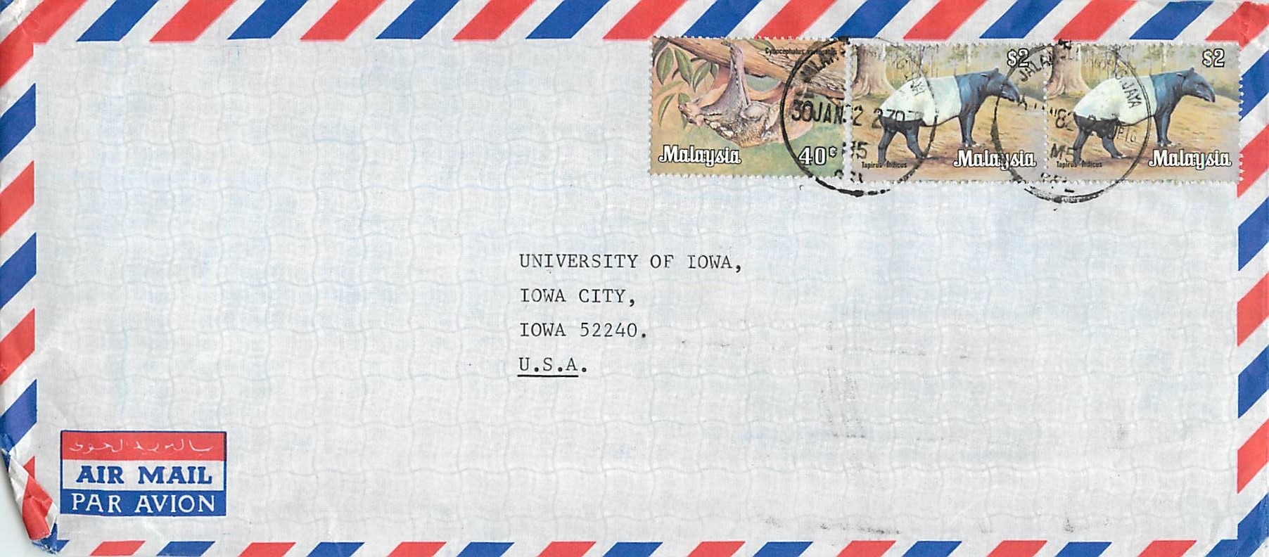 Lettre Cover Malaisie University Iowa City 