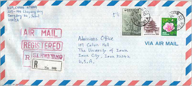 Lettre Cover Coree University Iowa City 