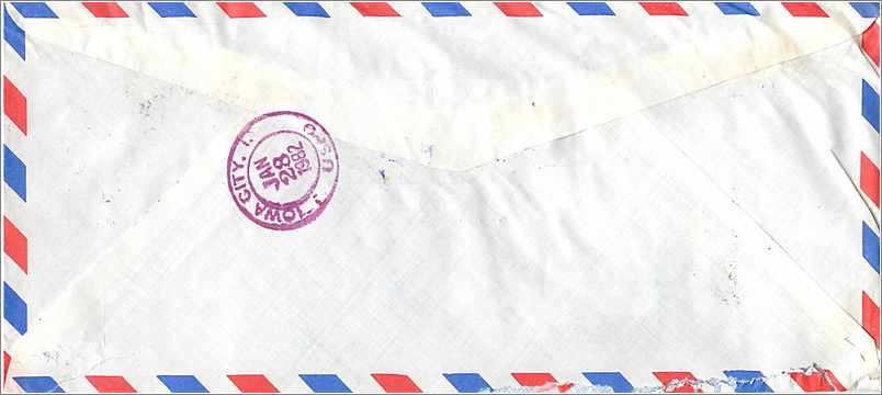 Lettre Cover Chine China University Iowa City Chengchi — Rückseite