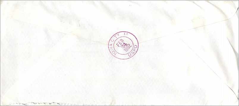 Lettre Cover Coree University Iowa City Yonsei — Verso