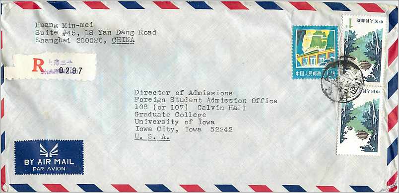 Lettre Cover Chine China University Iowa City Shanghai