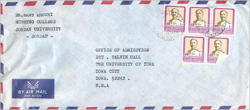 Lettre Cover Jordanie University Iowa City 