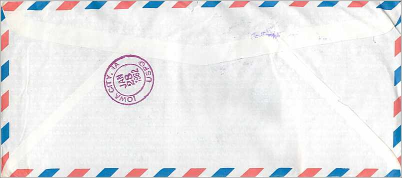Lettre Cover Coree University Iowa City Anyang — Rückseite