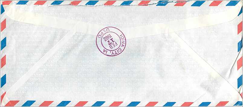 Lettre Cover Coree University Iowa City  — Rückseite