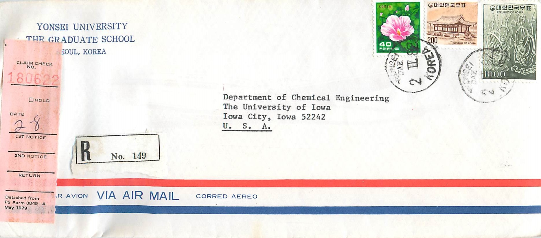 Lettre Cover Coree University Iowa City 