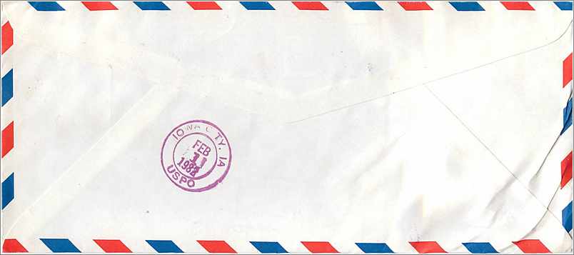 Lettre Cover Coree University Iowa City  — Rückseite