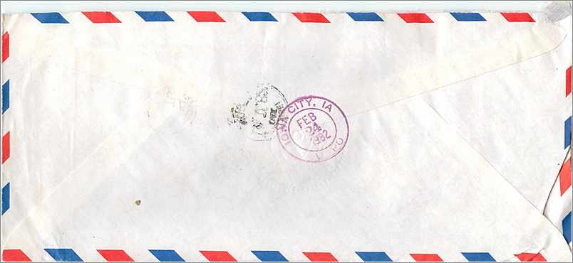 Lettre Cover Coree University Iowa City  — Rückseite